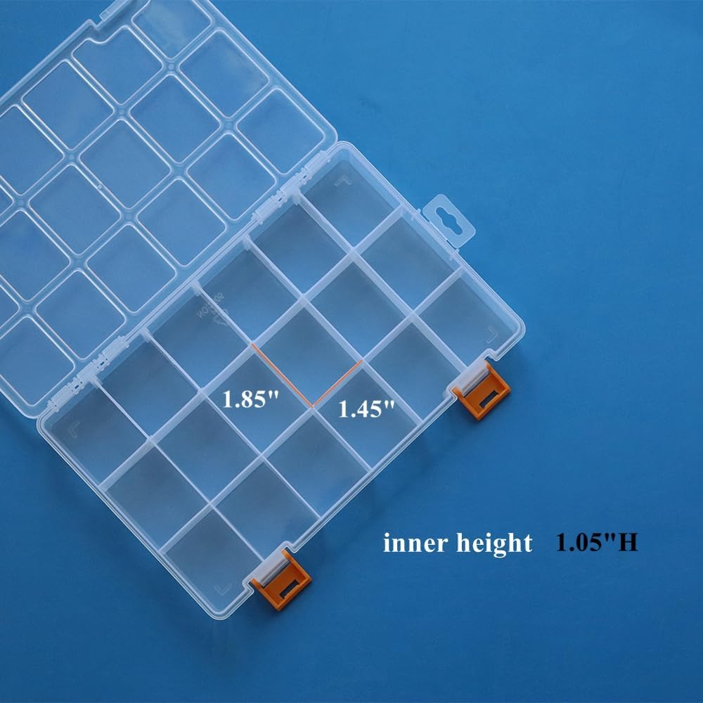 BangQiao 4 Pack 18 Grids Clear Plastic Storage Box with Dividers, Transparent Organizer Container Case for Small Parts, Bead, Button, Jewelry, Diamond, Craft Supplies,Sewing Kit, DIY Accessories