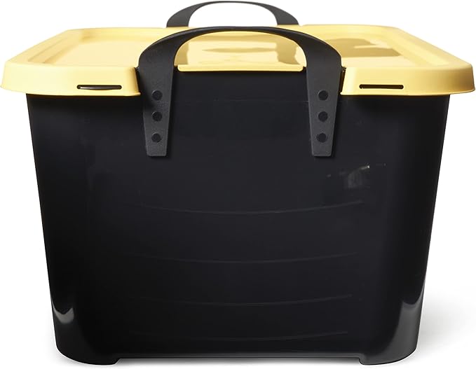 Life Story 6 Pack Heavy Duty Stackable Storage Bin, 55 Quart Home Organizer, Versatile Lightweight Locking Bins with Carrying Handles, Black/ Yellow