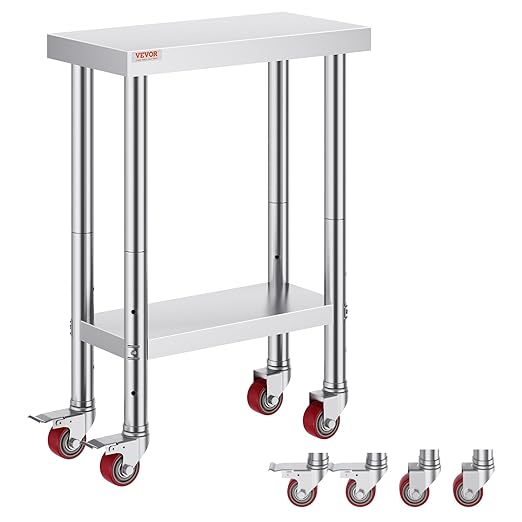 Vevor Stainless Steel Work Table with Wheels 24 x 12 x 32 Inch Prep Table with 4 Casters Heavy Duty Work Table for Commercial Kitchen Restaurant Business : Industrial & Scientific