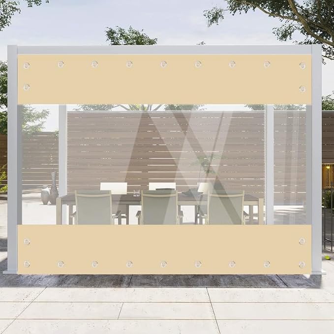 Clear Vinyl Curtains for Patio Enclosure, 23oz Heavy Duty Waterproof Anti-UV and Tear-Resistant Tarpaulin with Grommets, Weatherproof Panels for Porch, Pergola, Gazebo, Balcony, Outdoor