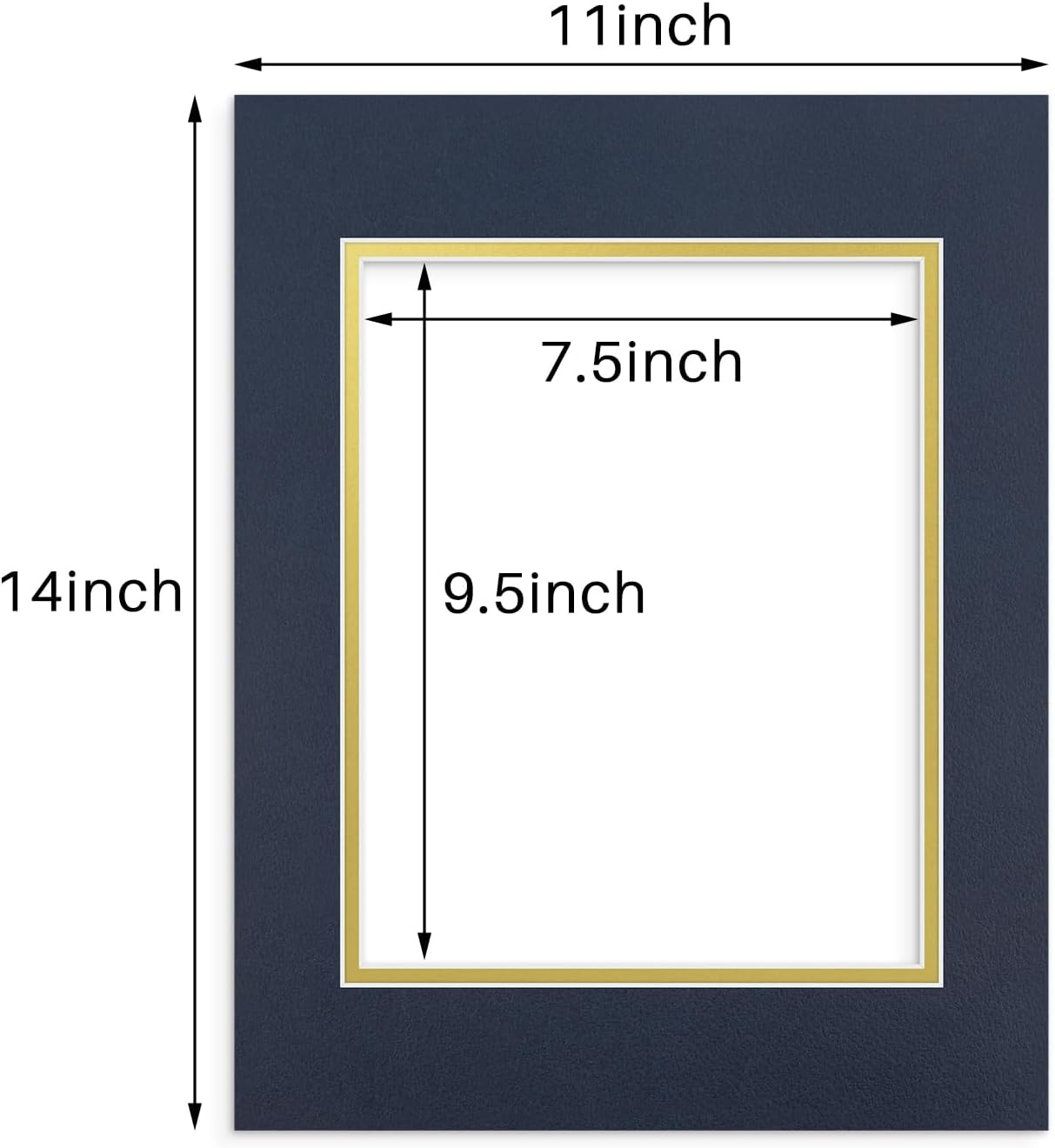 Golden State Art, 11x14 Double Mats for 8x10 - for Photos, Pictures, Frames - Acid-Free, 5 Pack, Dignity Blue Over Old Gold