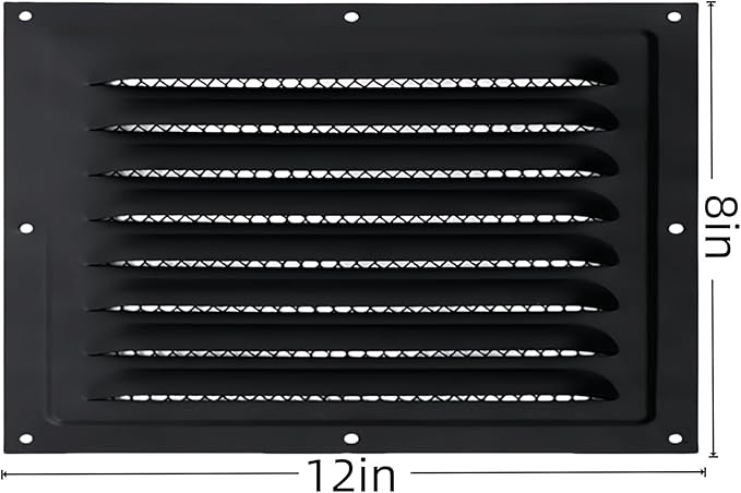 2pcs Attic Vent Soffit Vent Aluminum Wall Vent Metal Shed Vent Square Vent Louver Vent Grille with Built-in Insect Screen for Exterior Door House Attic Garage Ceiling (Black 12" x 8"-2 Pack)