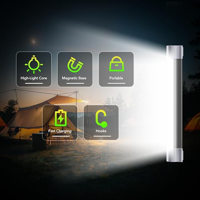 LETOUR LED Tube Magnetic Light Bar Work Lights 2000 Lumens 2600mAh 5 Lighting Options Camping Lantern USB Rechargeable Portable Battery Powered Lights with 2 Magnets Endurance for 40 Hours