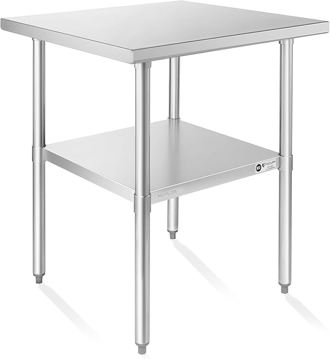 KUTLER Stainless Steel Table 30 x 30 Inches, NSF Heavy Duty Commercial Kitchen Prep and Work Table with Undershelf for Restaurant, Hotel, Home