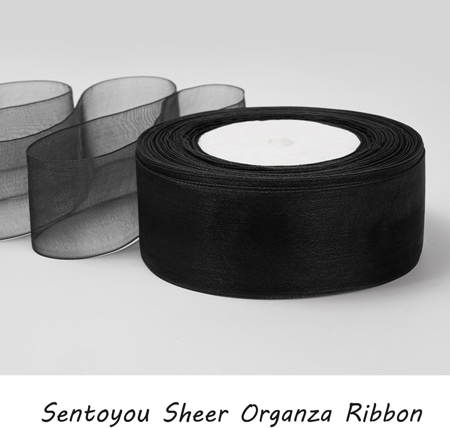 Black Ribbon for Gifts Wrapping, 1 inch 50Yard Sheer Organza Ribbon, Gift Wrap Chiffon Ribbons for Halloween, Fathers Day, Wedding, Party Decoration, Hair, Crafts, Flower Bouquet