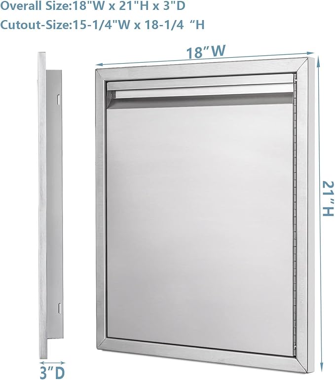 Outdoor Kitchen Door 18" W x 21" H inch Double Wall Door Panel Stainless Steel BBQ Single Door Flush Mount for Outdoor Kitchen Island(w/Right Swing)
