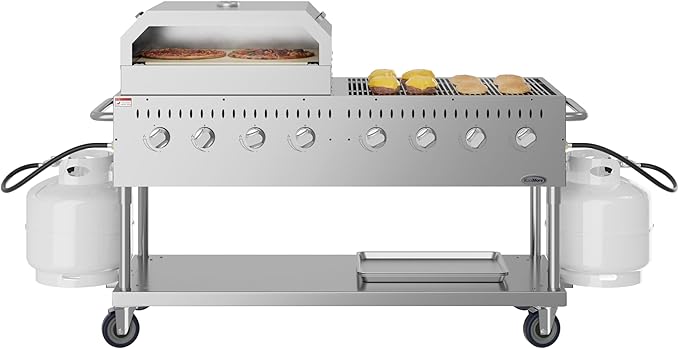 60 in. 8-Burner Commercial Outdoor Propane Gas Grill with 30 in. Pizza Oven in Stainless-Steel, ETL Listed (CGKIT6-P30)