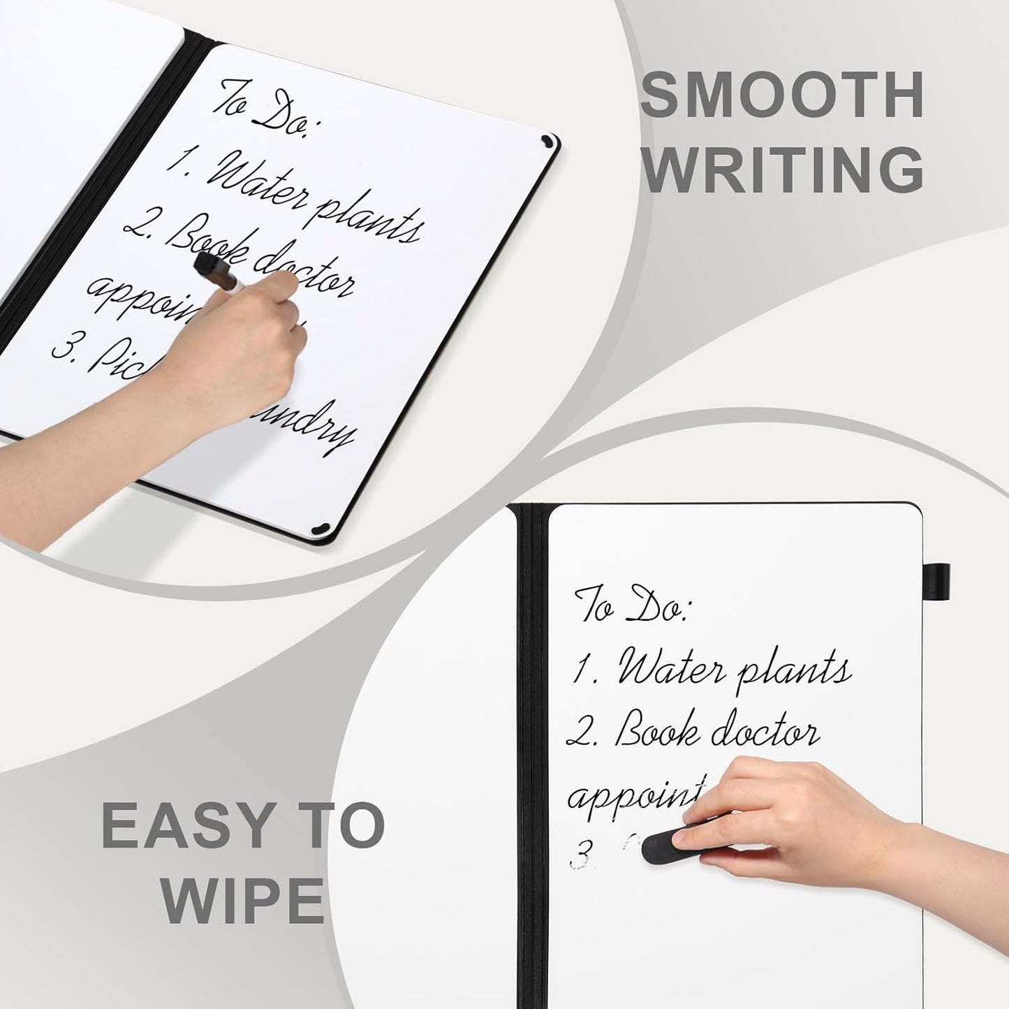 AGM Portable White Board Dry Erase Notebook, 12" x 9" Double Sided Folding Whiteboards with 3 Pens, Small Travel Dry Erase Board Skin-Friendly Material for Study, Meeting, Planning, Grey