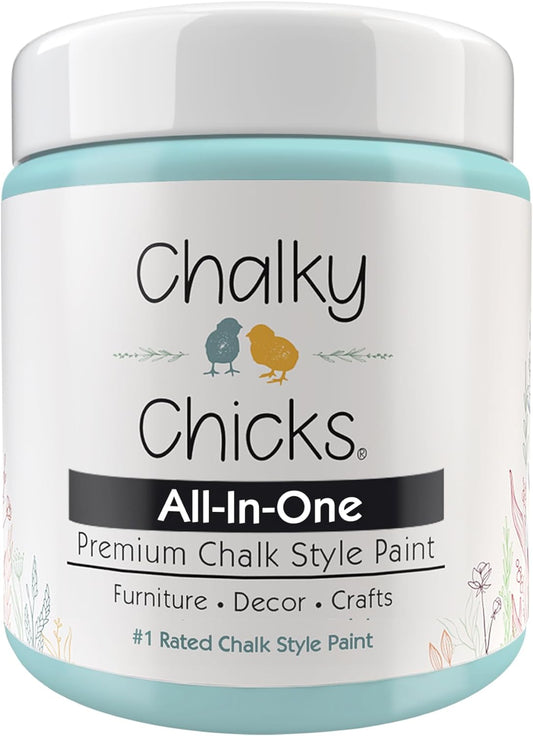 Chalky Chicks All-in-One Chalk Paint for Furniture or Cabinet - 8 Fl Oz - Matte Finish Rain Drop (Light Blue) for Metal, Wood Furniture Paint - No Sanding All-in-One for Home Decor & Crafts, USA Made