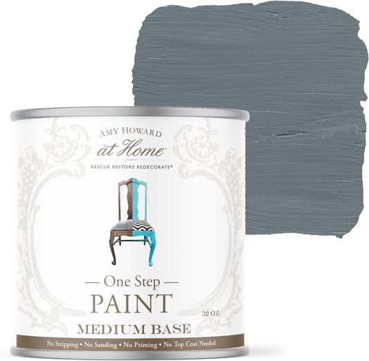AMY HOWARD AT HOME Chalk-Based One Step Paint for Furniture, Cabinetry, Decor, Finish, and More | No Stripping, Sanding, or Priming | Medium Base | 32 Ounce | Geyer Gray