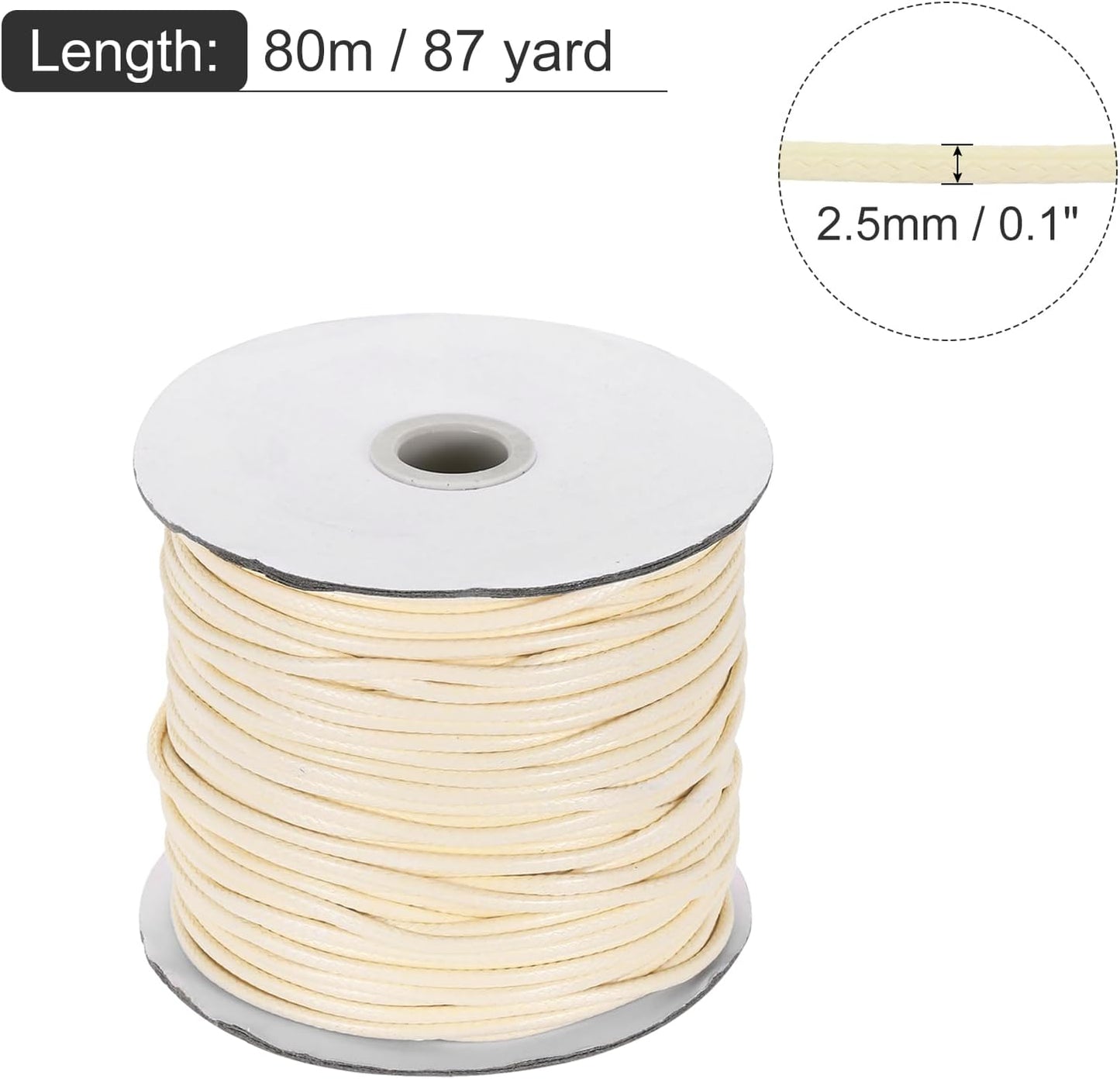 MECCANIXITY Waxed Cord 2.5mm Waxed Polyester Cord 87 Yard Wax String for Bracelet Making, Necklaces, Beading, Jewelry Making and DIY Crafts(Beige)