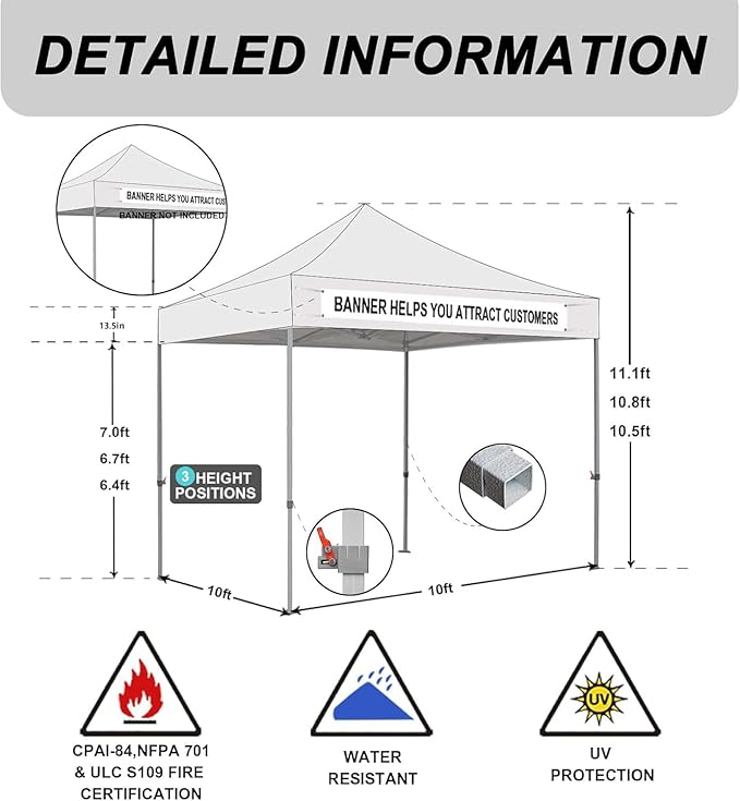 Eurmax USA Standard 10x10ft Patio Pop Up Canopy Tent for Outdoor Events Commercial Instant Canopies with Heavy Duty Roller Bag,Bonus 4 Canopy Sand Bags (Grey)
