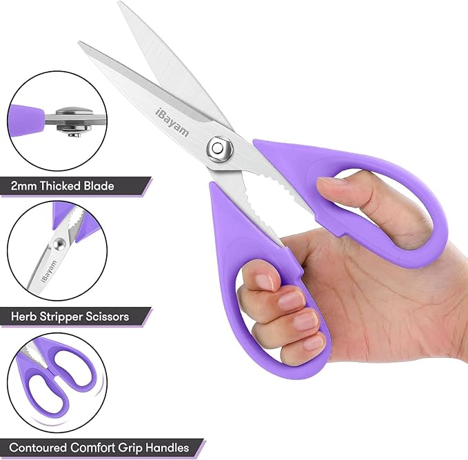 Purple Kitchen Accessories, Pastel Purple Kitchen Utensils, iBayam Heavy Duty Meat Scissors Poultry Shears, Dishwasher Safe Food Cooking Scissors All Purpose Stainless Steel, 2-Pack