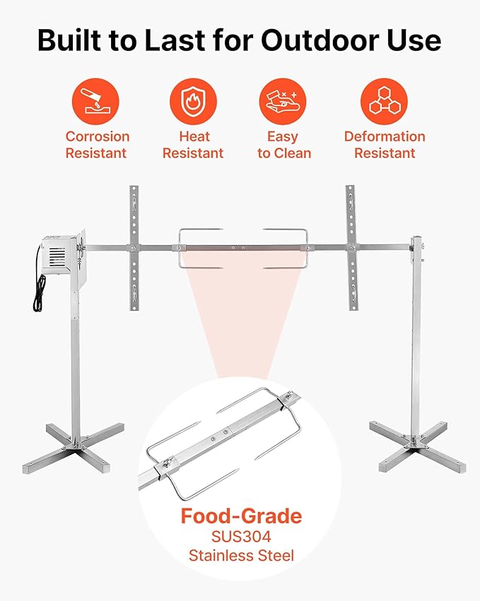 VEVOR Rotisserie Grill, 52in Electric Rotisserie Grill Kit 8 Level Height, BBQ Grills Rotisseries Kit with 88 lbs Load Capacity, Asador de Puerco, Stainless Steel Automatic Grilling Kits for Parties