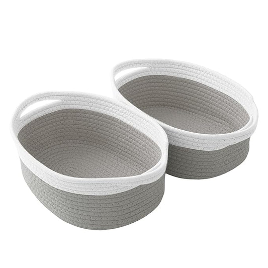 2 Pack Gift Basket with Gift Bag and Ribbons,Small Rope Woven Shelf Storage,Baskets for Gifts Empty,Birthday,Baby Shower,Decorative Organizer Box with Handles(White&Grey)