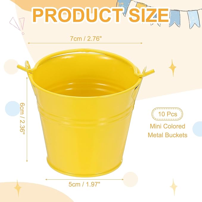 Small Metal Buckets, Mini Buckets with Handle Galvanized Colored Tin Pail Containers Basket Party Supplies - Fit for (Halloween - Classroom Crafts) 2.7" & 10Pcs & Yellow