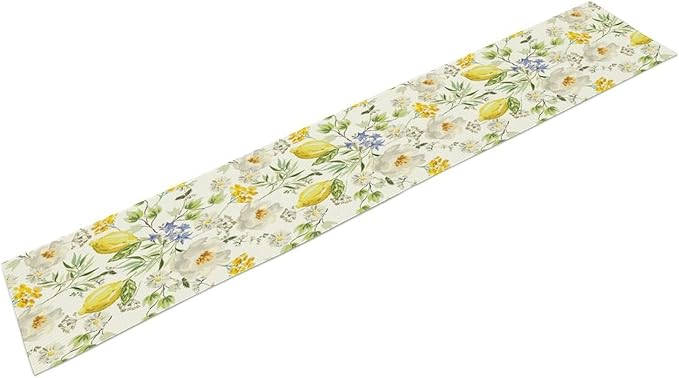 Vintage Lemon Blossom Table Runner Seasonal Spring Summer Floral Farmhouse Dining Table Decoration for Home Holiday Party Dresser Kitchen Cabin Restaurant Wedding Decor 13×60in