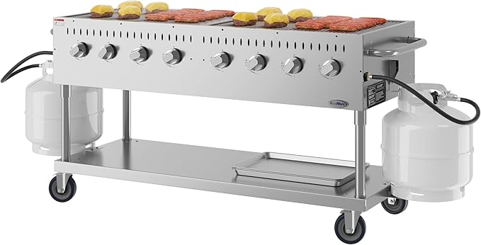 60 in. Commercial Mobile Outdoor Propane Gas Grill, ETL Listed in Stainless-Steel (KM-CGM-60)