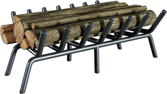 24-Inch Fireplace Grate, Heavy Duty 7-Bar Log Rack Holder Made of Solid Round Steel for Indoor/Outdoor Fire Pits, Wood Stoves & Kindling Tools