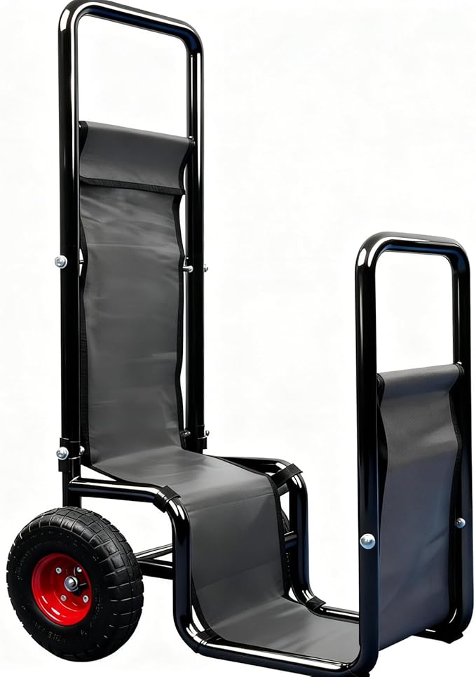 Kapler Firewood Cart with Wheels - Heavy Duty Steel Dolly Hauler - 250 LB Capacity & 600D Oxford Cloth for Indoor Outdoor Fireplace Fire Pit Use
