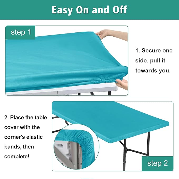 LUSHVIDA 2 Packs Vinyl Card Tablecloth with Flannel Backing 34x34 inch - Waterproof Plastic Picnic Table Cover for Square Folding Table Cloth with Elastic Corners, Teal