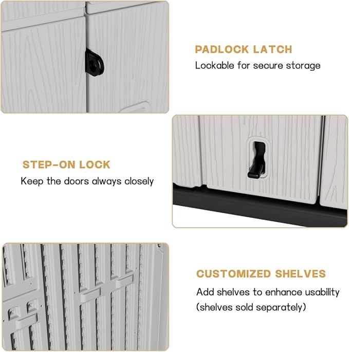 KINYING Outdoor Vertical Storage Shed,57 Cu.ft Outdoor Storage Cabinet Waterproof,Resin Sheds & Outdoor Storage Clearance for Garden,Patio,Backyard,Lockable (Grey)