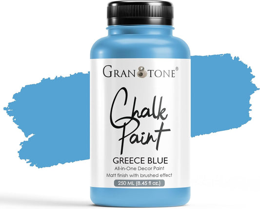 GRANOTONE Chalk Paint for Furniture, Matt-Finish Water-Based Acrylic Paint for Wood, Walls, Metal, Glass, Paper, Fabric Canvas, Maximum Coverage Chalk Paint for Kids & Adults, 250 Ml (GREECE BLUE)
