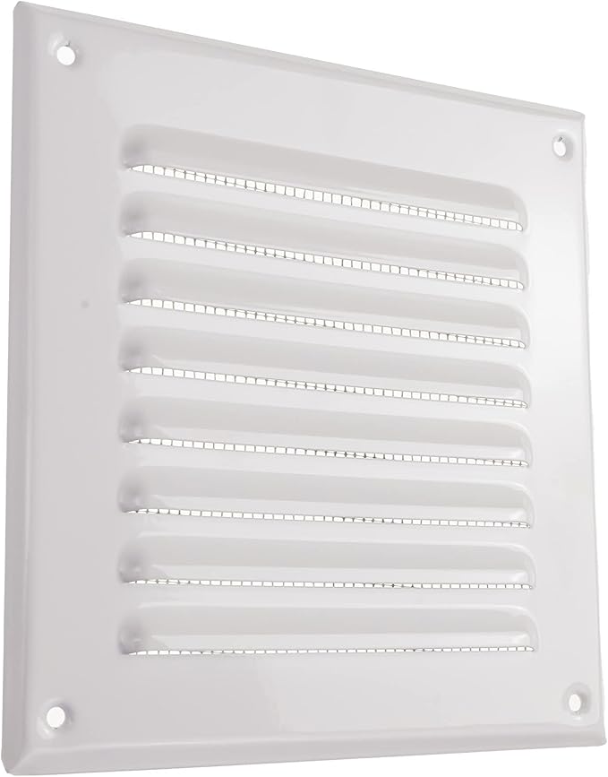 Vent Systems - 5 x 5 Inch (Inner) Pack of 5 White Metal Square Soffit Air Vent Grille Cover, Register Vent Deflector Louver Built-in Mesh HVAC for Bathroom Home Office Kitchen 6.5" x 6.5" (Outer)