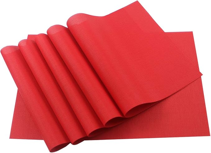Gugrida Placemats Set of 6 Solid Red Placemat for Dining Table Durable Crossweave Woven Vinyl Kitchen Table Mats 18"X12"