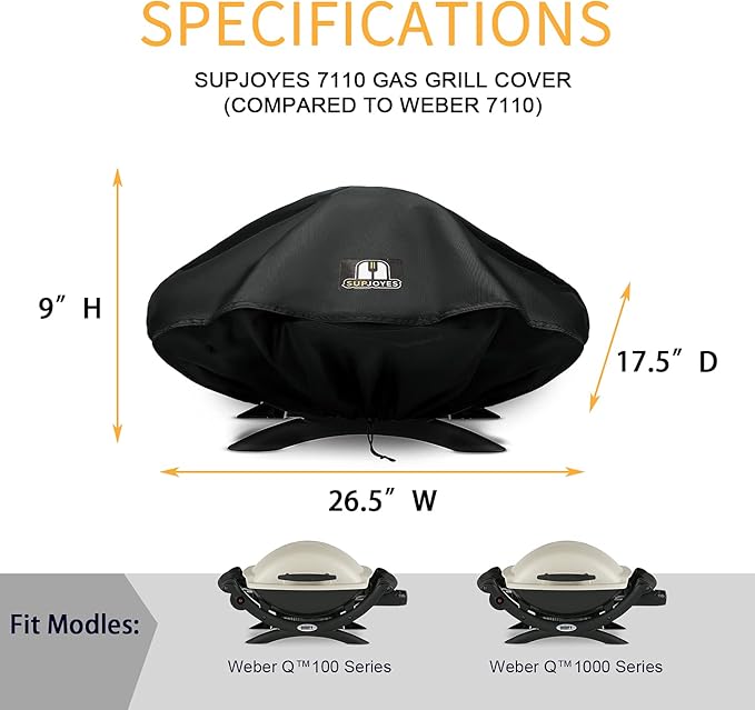 SUPJOYES Grill Cover for Weber Q Series Grills, Portable BBQ Cover for Weber Q1200, Q1000 and Q100 Series