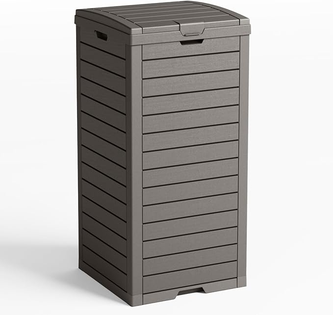 38 Gallon Outdoor Trash Can with lid,Waterproof,UV-Resistant Resin Garbage Can,Lockable Lid and Drip Tray,Trash Bin for Patio,Kitchen, Backyard and Deck(Grey)