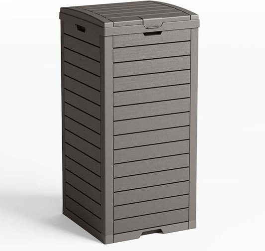 38 Gallon Outdoor Trash Can with lid,Waterproof,UV-Resistant Resin Garbage Can,Lockable Lid and Drip Tray,Trash Bin for Patio,Kitchen, Backyard and Deck(Grey)