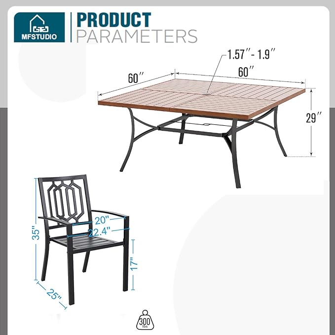 MFSTUDIO Patio Dining Set for 8, Patio Table and Chairs Set with Umbrella Hole, 9 Piece Metal Outdoor Dining Set, Outdoor Patio Furniture Set for Deck Backyard Poolside Garden