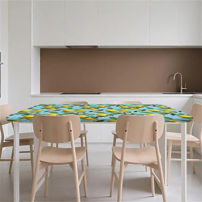 Rectangle Table Cloth Cover Waterproof Elastic Fitted Polyester Fitted Tablecloths for 4 Foot Tables for Indoor,Picnic, Camping, Outdoor （48" x 30"，Lemon）