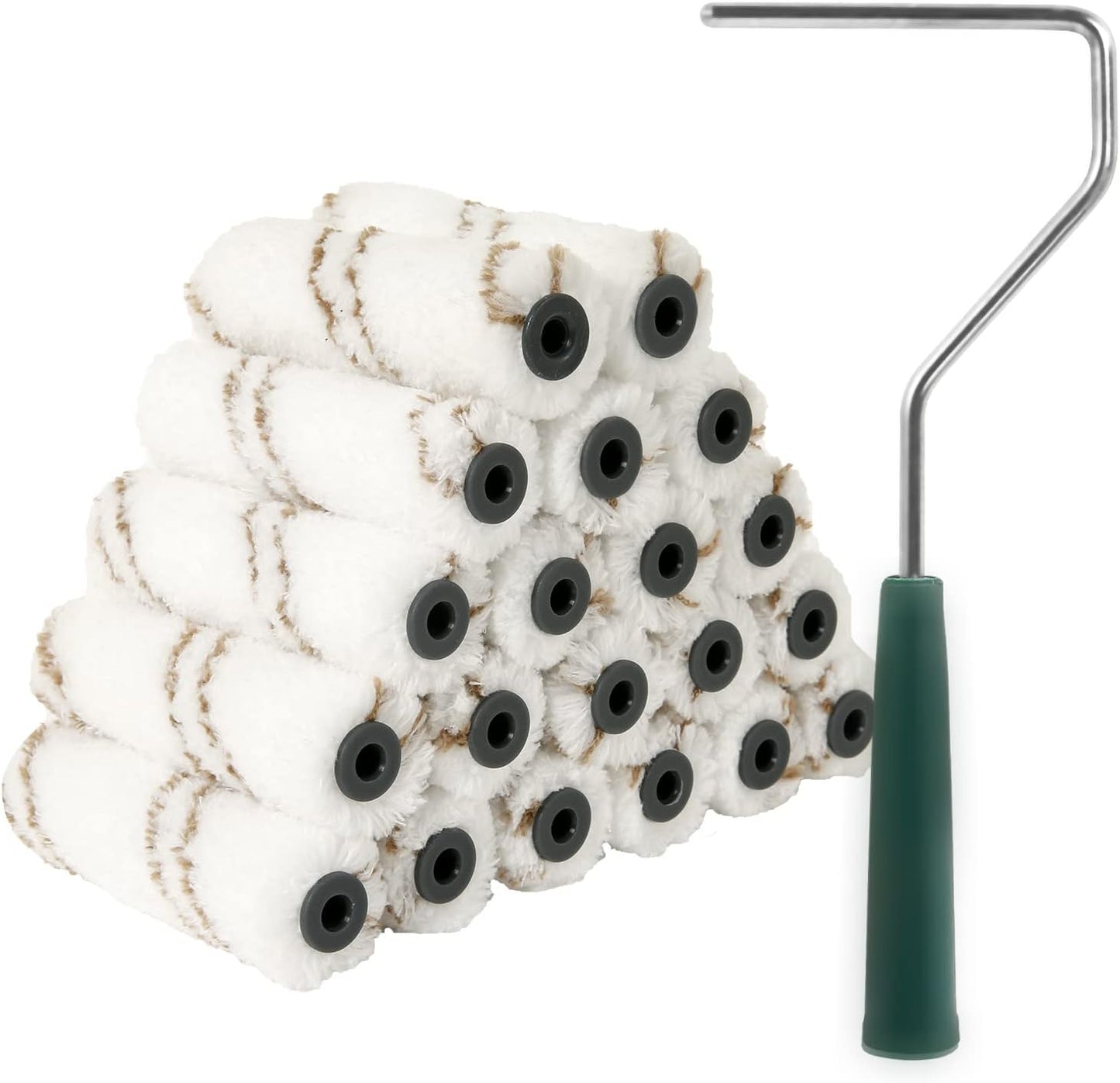 Mister Rui Microfiber Paint Roller Covers, 20 Pack 4 Inch Microfiber Roller Covers with Roller Frame, Mini Rollers for Painting, Small Roller Cover Use with All Paints and Stains