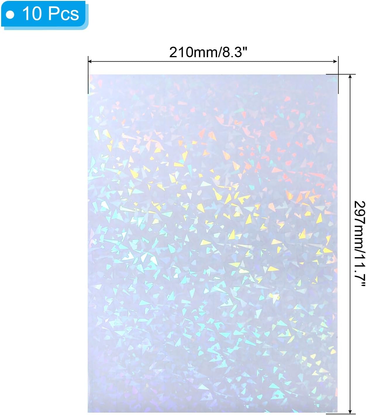 PATIKIL 11.7x8.3" Holographic Sticker Paper, 10Sheets A4 Polypropylene Self-Adhesive Transparent Waterproof Laminate Overlay Film for Photo Cards Scrapbook Decorations, Broken Glass