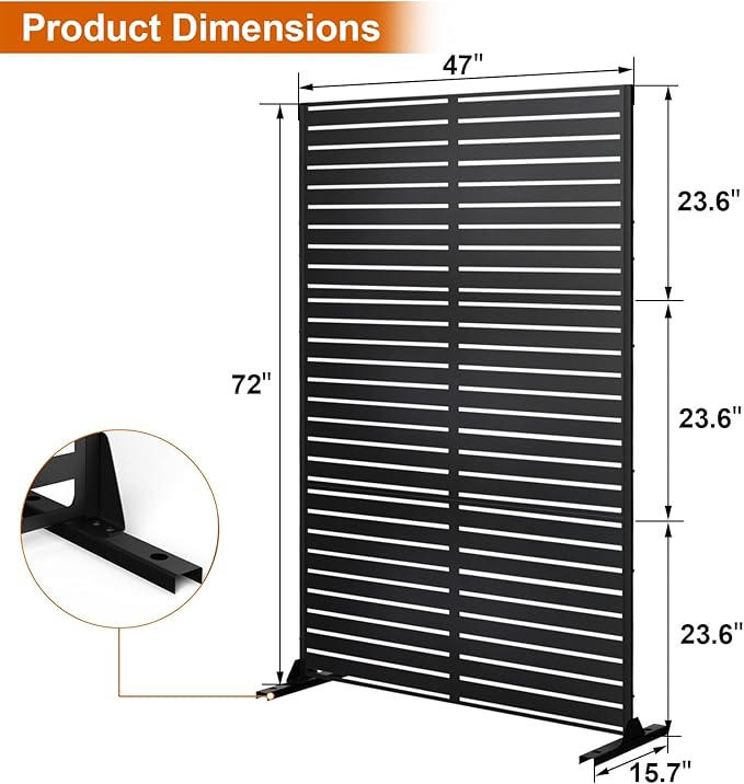 72" H×47" W Metal Privacy Screen, Outdoor Indoor Privacy Screens with Stand Panels, Free Standing Decorative Privacy Screen for Patio