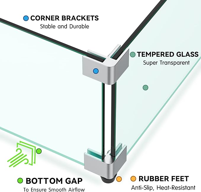 Skyflame Fire Pit Wind Guard, 53.5" x 19.5" x 6" Clear Tempered Glass Flame Guard Set with Hard Aluminum Corner Brackets and Rubber Feet, Fits for 48-inch Rectangular Fire Pit Burner Pan