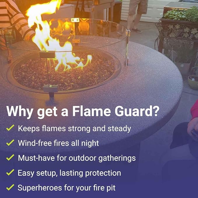 American Fire Products | Tempered Glass Flame Guard for 25” Round Drop-in Fire Pit Pans | Outdoor Wind Guard with Aluminum Fire-Resistant Brackets & Non-Slip Feet | 29-inch x 6-inch