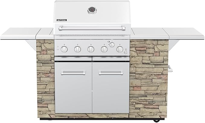 SPIRE Premium 5 Burner Built In Gas Grill Island Head, Stainless Steel 30 Inch Barbeque Grill with Rear Burner, 63,000 BTUs, 758 SQ In Racks, Propane Grill with Dual Fuel Compatibility – 860-0032