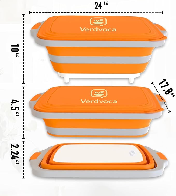 30L Orange & 16L Orange Collapsible BBQ Prep Tub