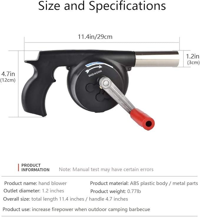 Sunglow Outdoor Cooking BBQ Fan Air Blower，Hand Crank Blowers， Barbecue Fire Bellows for Picnic Camping Stove Accessories
