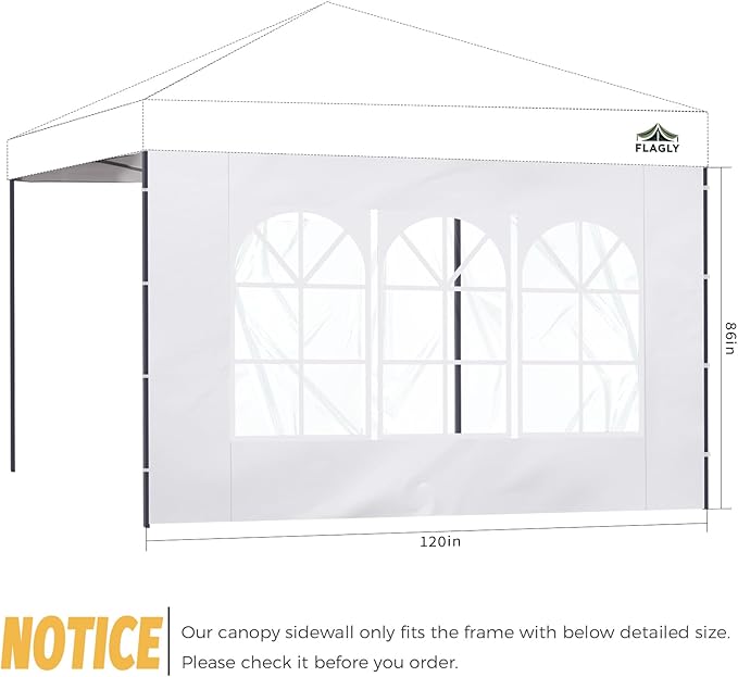 10x10 Pop Up Canopy Sidewall - 1 PC 300D Waterproof Attachable Tent Wall, Privacy Shade for Outdoor Events, Vendor Booths (Tent Not Include, with PVC Church Window)