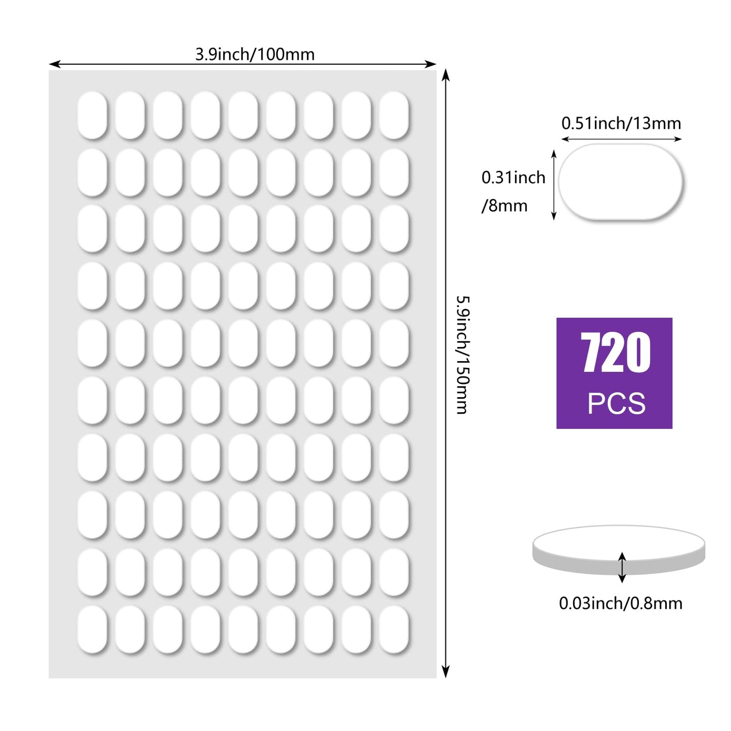 720 Pcs Sticky Tack Poster Stickers, Double Sided Sticky Round Clear Stickers, No Trace Poster Adhesive Putty Removable Waterproof Adhesive Dots for Festival Decoration Sticky Dot (0.31" X 0.51")