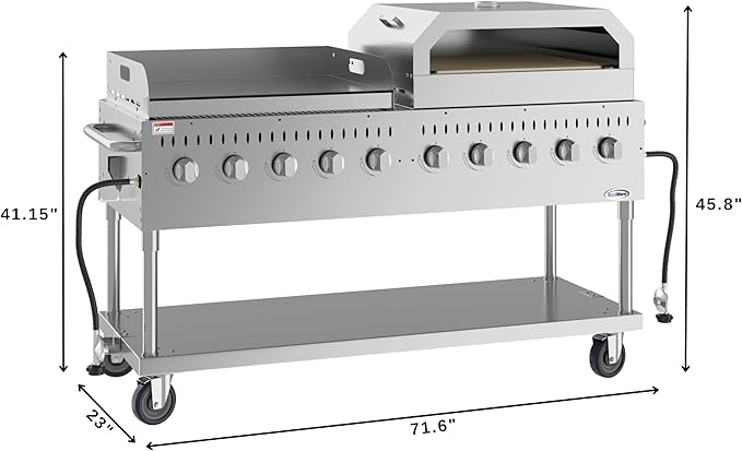 72 in. Full Stainless Steel Commercial Outdoor Propane Gas Grill with 36 in. Griddle and 36 in.Pizza Oven, ETL Listed in Stainless-Steel (CGKIT7-G36P36)