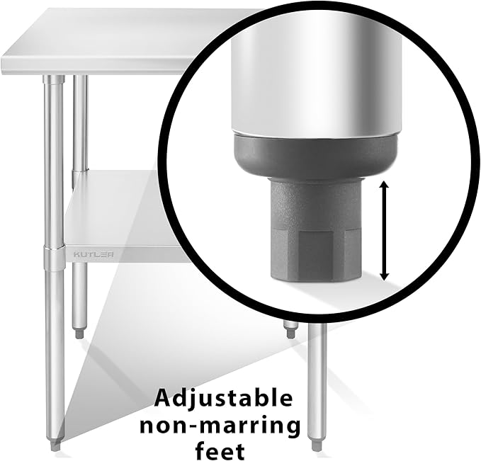 KUTLER Stainless Steel Table 30 x 30 Inches, NSF Heavy Duty Commercial Kitchen Prep and Work Table with Undershelf for Restaurant, Hotel, Home