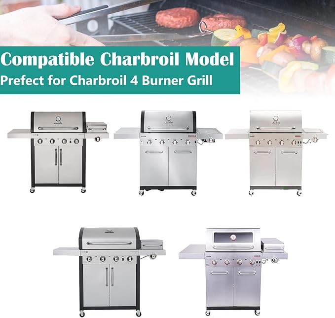 Cast Iron Grill Grates and Stainless Steel Emitter Plates for Charbroil Commercial Infrared 4 Burner 463242715, 463242716, 463276016, 466242715, 466242815, 463257520 Gas Grills