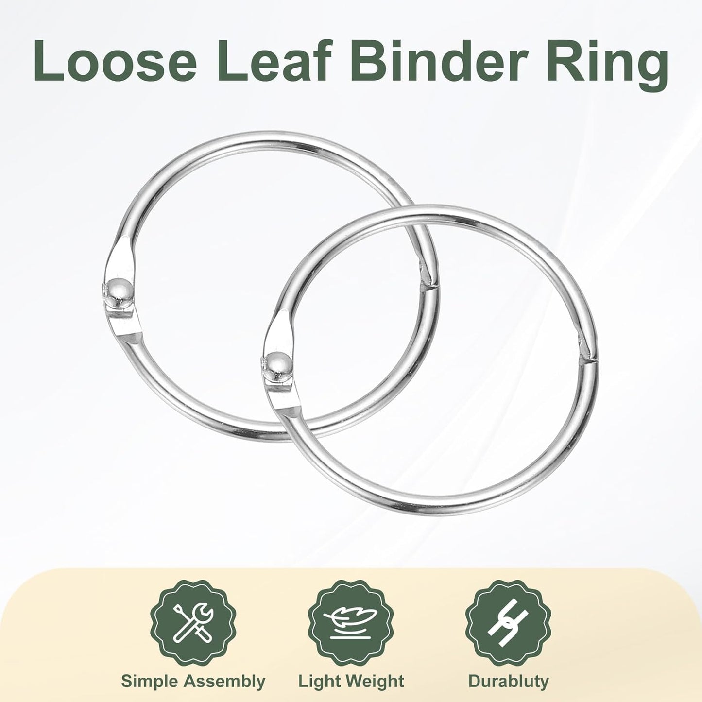 PATIKIL 1.4" x 1.6" Loose Leaf Binder Rings, 30 Pcs Metal Book Rings Nickel Keychain Ring for Paper Index Cards Flash Card Notebook Rings Office Home Book Binder, Silver Tone