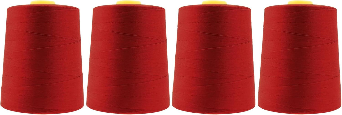 Mandala Crafts 4 Pack of Serger Threads Cones Spools - 20S/2 24000 Yards Polyester Brick Red Threads for Sergers Machine and Overlock Quilting Sewing Machine