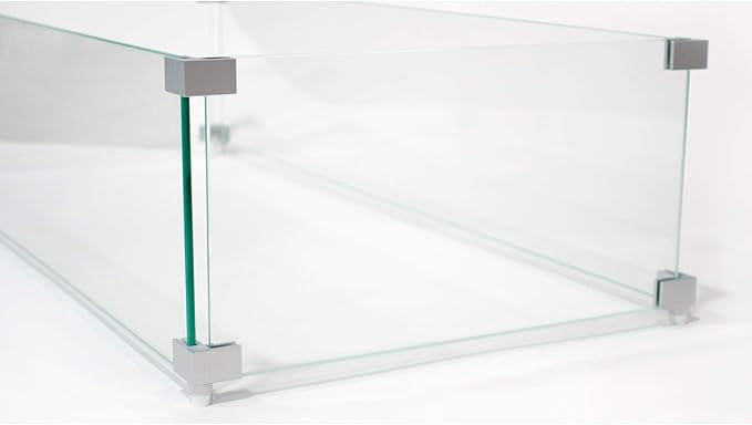 AMS Fireplace Rectangular Tempered Glass Fire Pit Table - Wind Guard & Flame Protection (35" L x 15" W x 8" H)